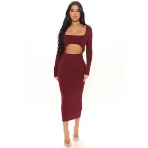 FASHION NOVA Kourtney Snatched Ribbed Front Cut Midi Dress Medium